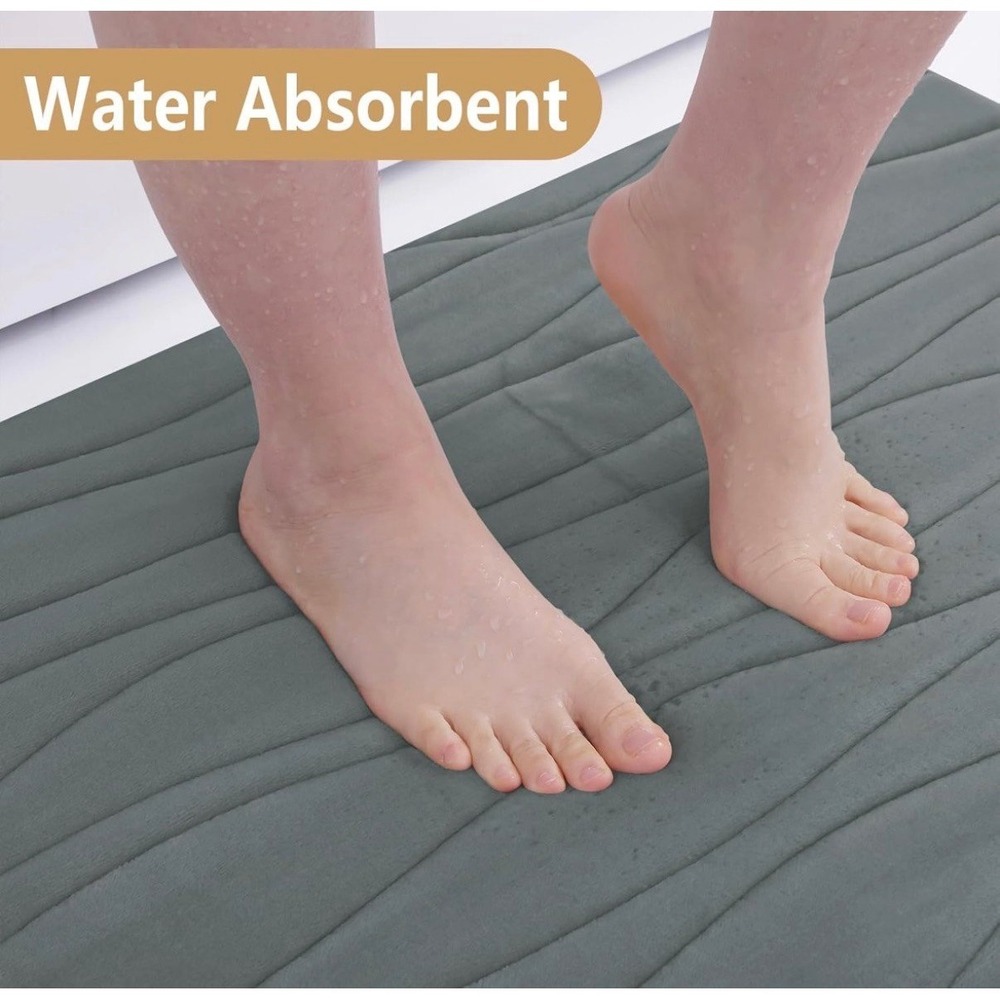 New Set of 2 Buganda Memory Foam Bath Mats – 17" x 47" – Extra Soft Grey - Picture 4 of 7